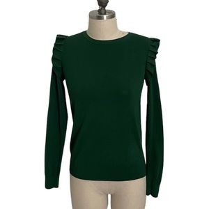 Ann Taylor Green Crew Neck Sweater with Ruffle Detail Size XS